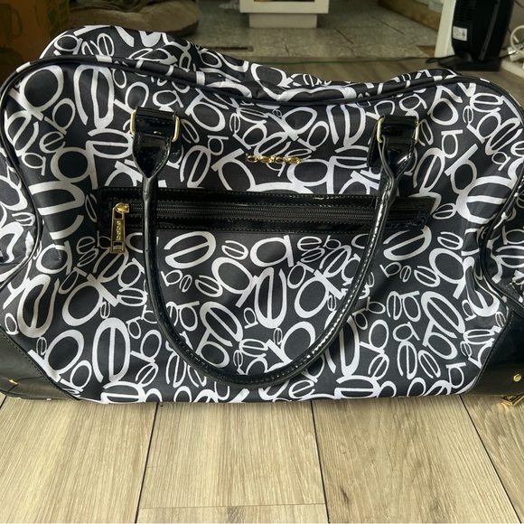 Bebe Carry On Bag Black White Logo Roller Giselle Duffle Luggage - Picture 2 of 15